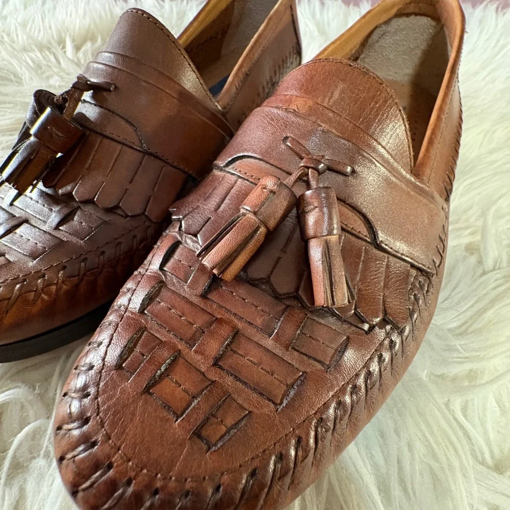 Giorgio Brutini Loafers Mens 9 Brown Excellent Woven Kiltie Tassel Leather Shoes